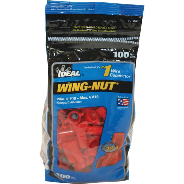 30-452P Ideal Wing-Nut Medium Red Copper to Copper Wire Connector (100-Pack)