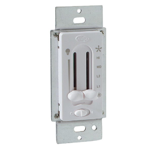 27183 Hunter White 4-Speed/Full Range Dimmer Dual Slide Fan Control Switch