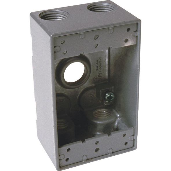 5331-0 Hubbell Single Gang 3/4 In. 5-Outlet Gray Die-Cast Aluminum Weatherproof Outdoor Outlet Box