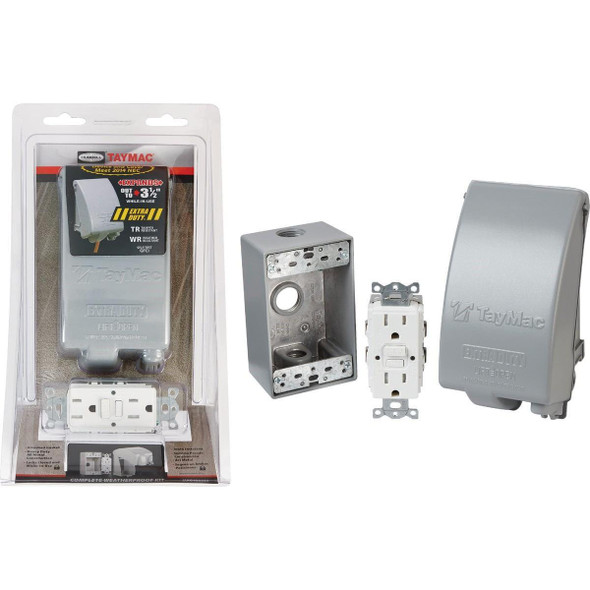 MKG4280SS TayMac Gray Metal Vertical/Horizontal Weatherproof In-Use Outdoor GFCI Kit
