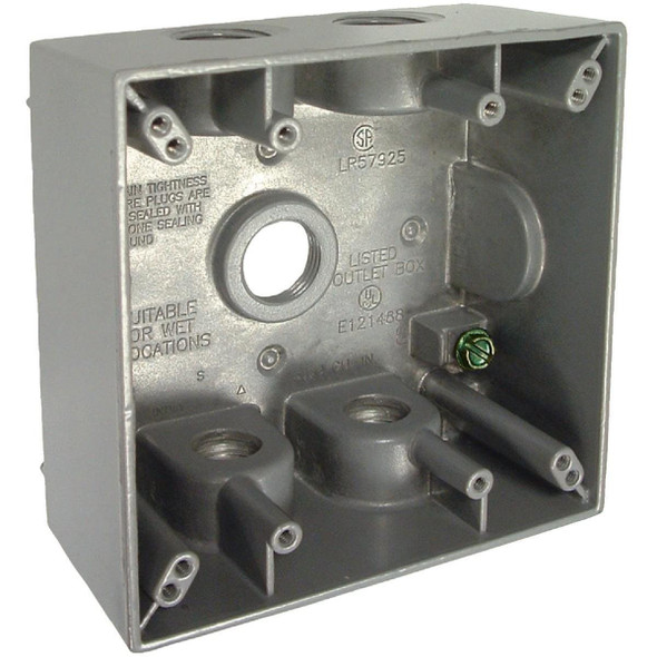 5337-5 Bell 2-Gang 1/2 In. 5-Outlet Gray Aluminum Weatherproof Outdoor Outlet Box, Carded