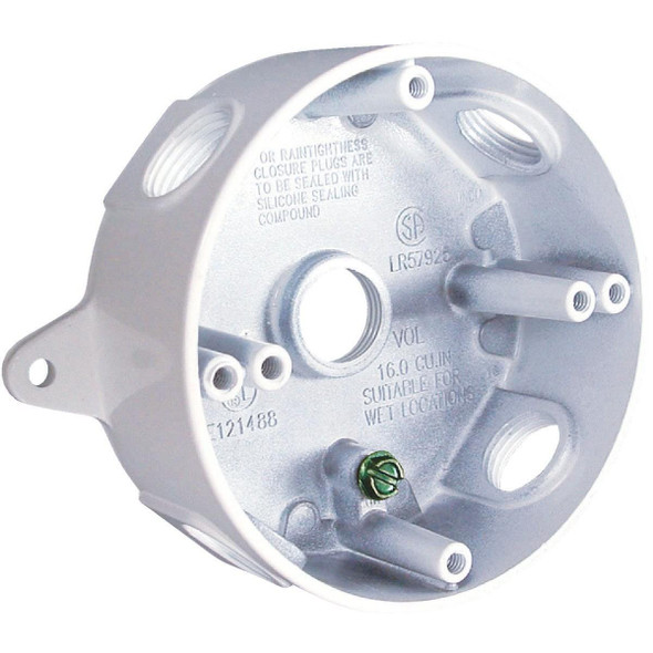 5361-6 Bell 4 In. 5-Outlet 1/2 In. White Weatherproof Outdoor Round Box