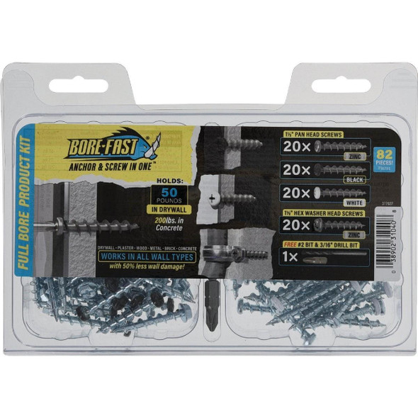 377637 Bore-Fast Pan & Hex Washer Head Anchor & Screw in One Kit (82-Piece)