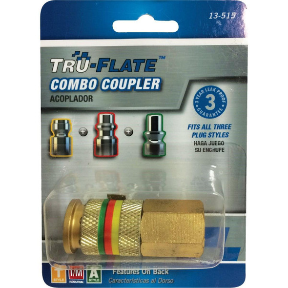 13-515 Tru-Flate Combo-Coupler 1/4 In. FNPT Brass Coupler