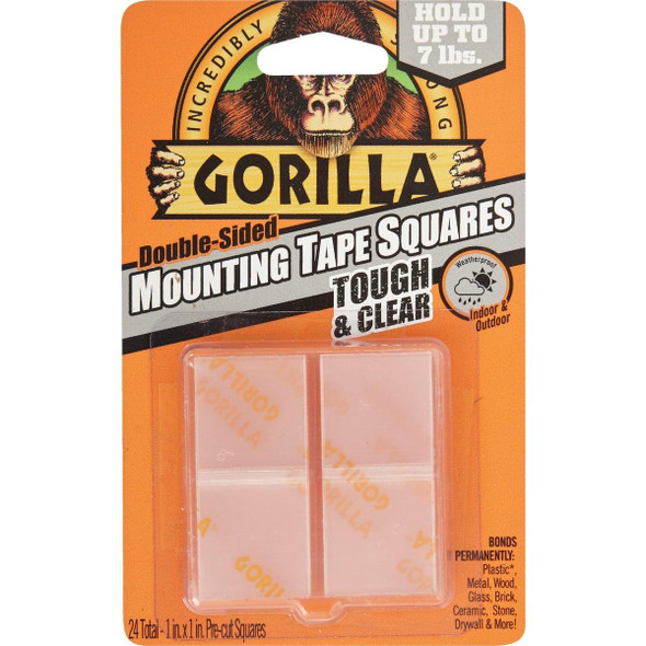 6067202 Gorilla Glue 1 In. x 1 In. 7 Lb. Capacity Permanent Clear Mounting Squares (24-Pack)