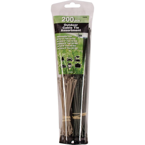 10096 Gardner Bender Outdoor Self-Locking Nylon Tan/Olive/Black Cable Tie Assortment (200-Piece)