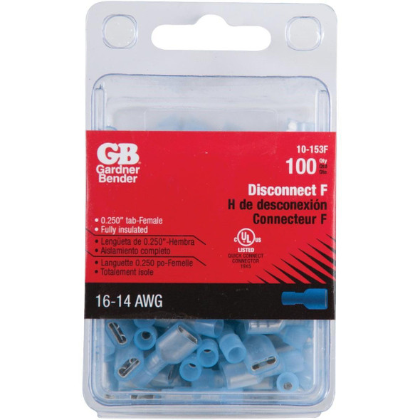 10-153F Gardner Bender 16 to 14 AWG Female Blue Fully-Insulated Disconnect (100-Pack)