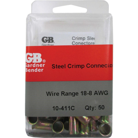 10-411 Gardner Bender 18 to 8 AWG Copper-to-Copper Zinc-Plated Steel Crimp Connector (50-Pack)