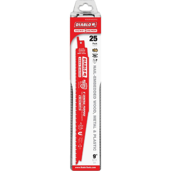 DS0914BGP25 Diablo Demo Demon 9 In. 8/14 TPI Wood and Metal Cutting Reciprocating Saw Blade (25-Pack)