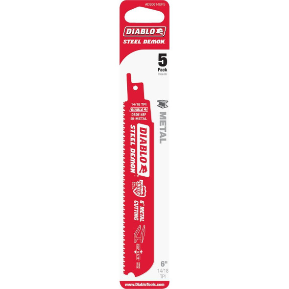 DS0614BF5 Diablo Steel Demon 6 In. 14/18 TPI Medium Metal Reciprocating Saw Blade (5-Pack)