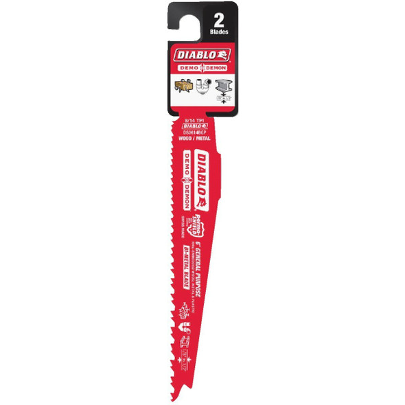 DS0614BGP2 Diablo Demo Demon 6 In. 8/14 TPI Wood and Metal Cutting Reciprocating Saw Blade (2-Pack)
