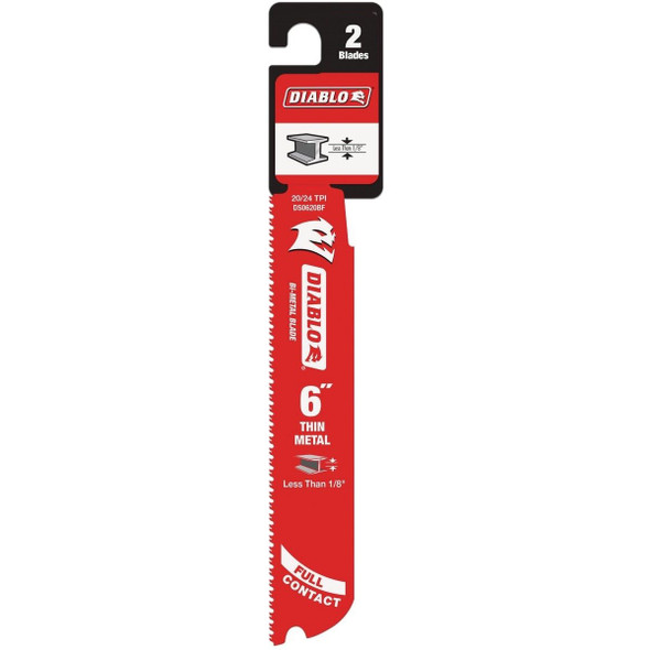 DS0620BF2 Diablo Steel Demon 6 In. 20/24 TPI Thin Metal Reciprocating Saw Blade (2-Pack)