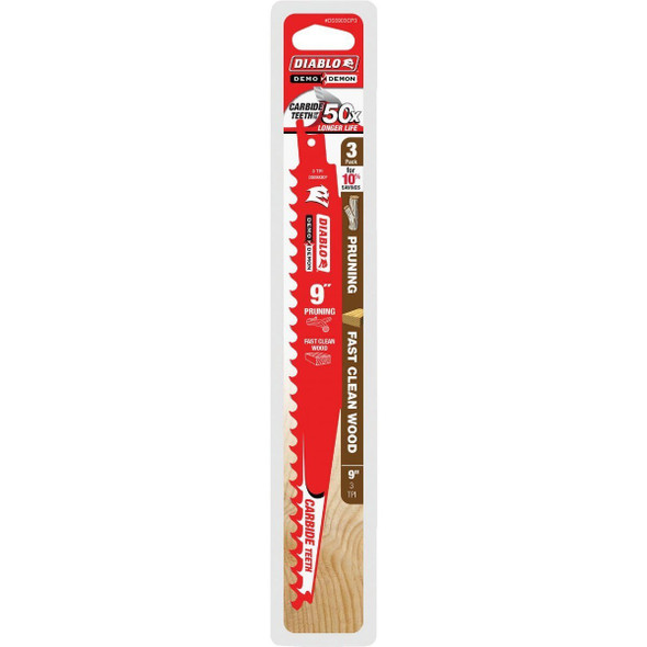 DS0903CP3 Diablo Demo Demon 9 In. 3 TPI Carbide Pruning Reciprocating Saw Blade (3-Pack)