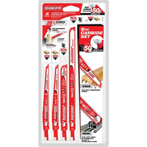 DS005SC Diablo 5-Piece Carbide Reciprocating Saw Blade Set