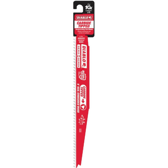 DS0906CWS Diablo Demo Demon 9 In. 6 TPI Carbide Wood w/Nails Reciprocating Saw Blade