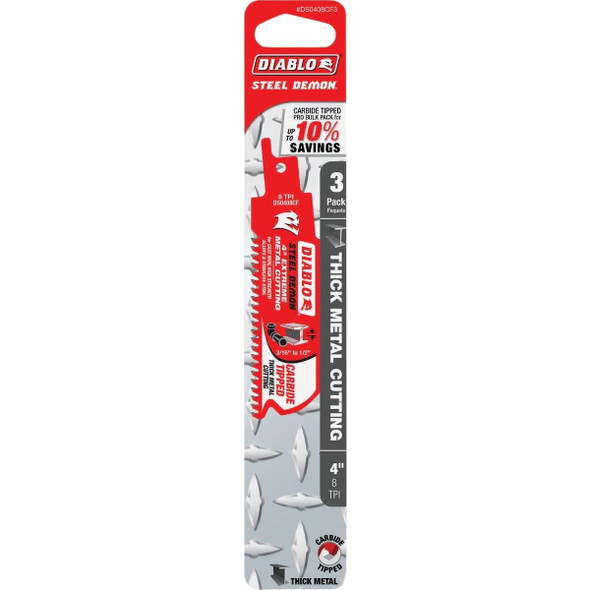 DS0408CF3 Diablo Steel Demon 4 In. 8 TPI Carbide Thick Metal Reciprocating Saw Blade (3-Pack)