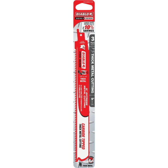 DS0908CF3 Diablo Steel Demon 9 In. 8 TPI Carbide Thick Metal Reciprocating Saw Blade (3-Pack)