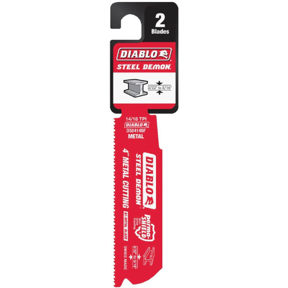 DS0414BF2 Diablo Steel Demon 4 In. 14/18 TPI Medium Metal Reciprocating Saw Blade (2-Pack)