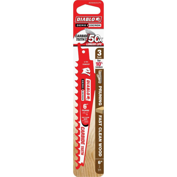 DS0603CP3 Diablo Demo Demon 6 In. 3 TPI Carbide Pruning Reciprocating Saw Blade (3-Pack)