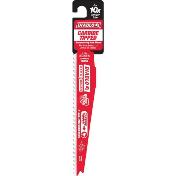 DS0606CWS Diablo Demo Demon 6 In. 6 TPI Carbide Wood w/Nails Reciprocating Saw Blade