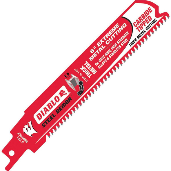 DS0608CF Diablo Steel Demon 6 In. 8 TPI Carbide Thick Metal Reciprocating Saw Blade