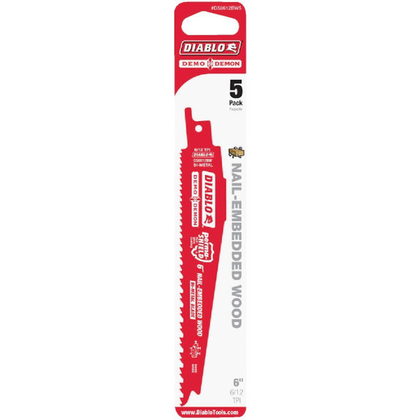 DS0612BW5 Diablo Demo Demon 6 In. 6/12 TPI Wood w/Nails Reciprocating Saw Blade (5-Pack)