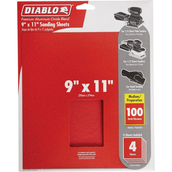 DCS911100S04G Diablo 9 In. x 11 In. 100 Grit Medium Sandpaper (4-Pack)