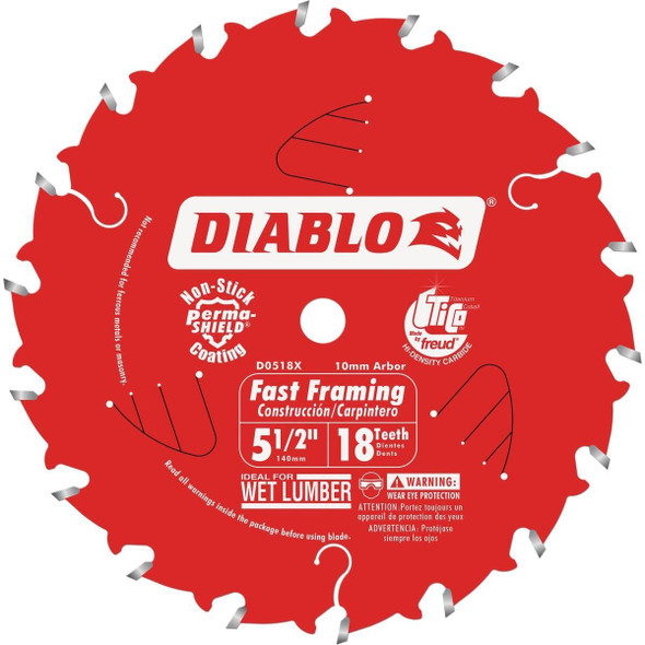 D055018WMX Diablo 5-1/2 In. 18-Tooth Fast Framing Circular Saw Blade with Bushings