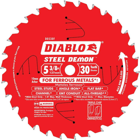 D053830FMX Diablo Steel Demon 5-3/8 In. 30-Tooth Ferrous Metals Circular Saw Blade, 10 mm Arbor
