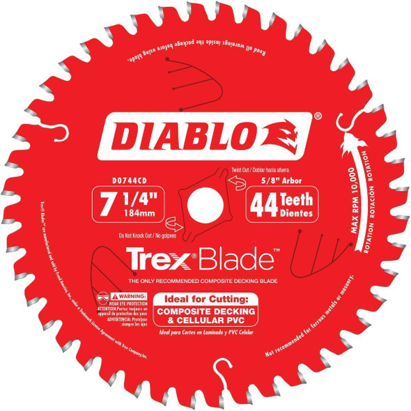 D0744CD Diablo Trex Blade 7-1/4 In. 44-Tooth Composite Decking & PVC Circular Saw Blade