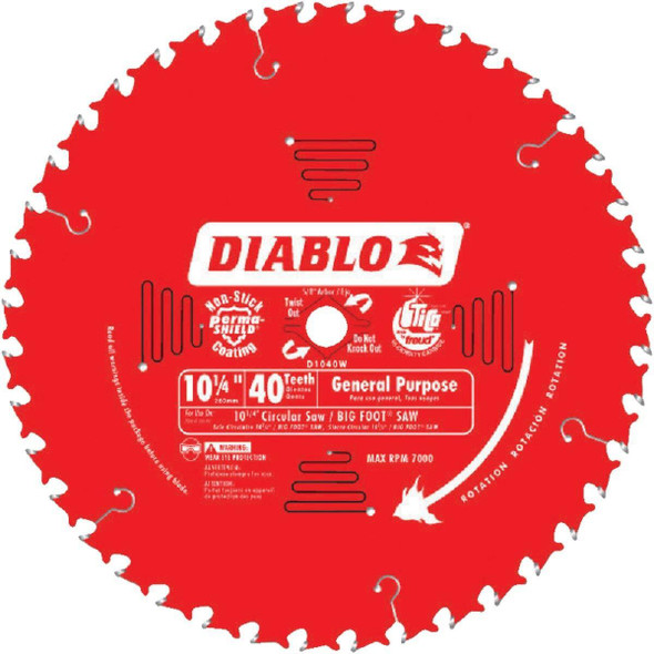 D1040W Diablo 10-1/4 In. 40-Tooth General Purpose Circular Saw Blade