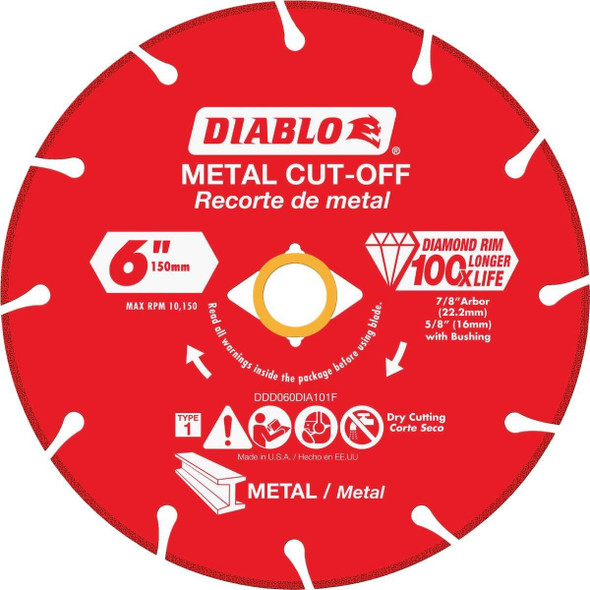 DDD060DIA101F Diablo Type 1 6 In. x 7/8 In. Metal Cutting Diamond Cut-Off Wheel