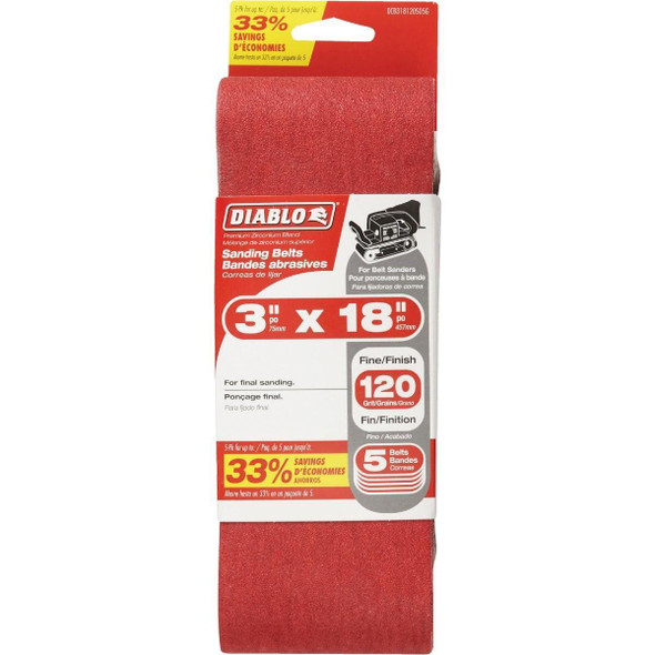 DCB318120S05G Diablo 3 In. x 18 In. 120 Grit General Purpose Sanding Belt (5-Pack)