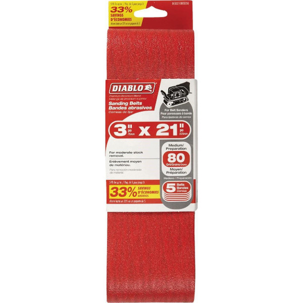 DCB321080S05G Diablo 3 In. x 21 In. 80 Grit General Purpose Sanding Belt (5-Pack)