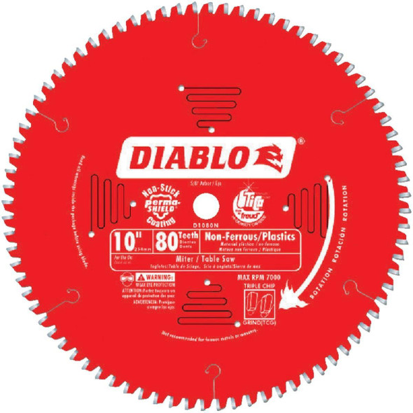 D1080N Diablo 10 In. 80-Tooth Non-Ferrous/Plastics Circular Saw Blade