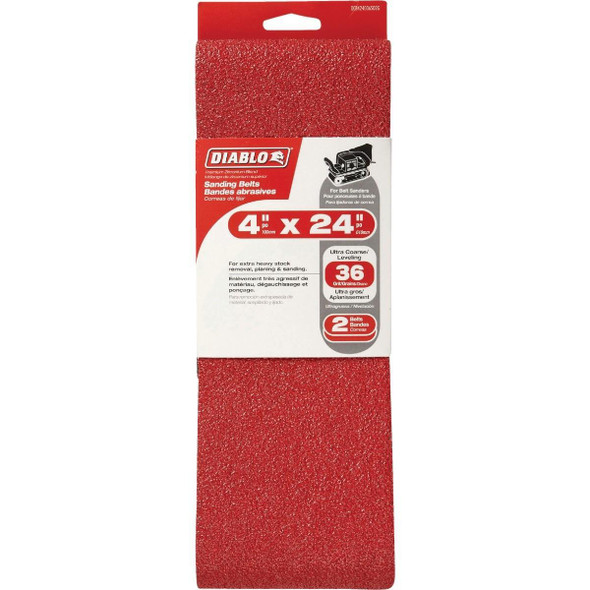 DCB424036S02G Diablo 4 In. x 24 In. 36 Grit General Purpose Sanding Belt (2-Pack)
