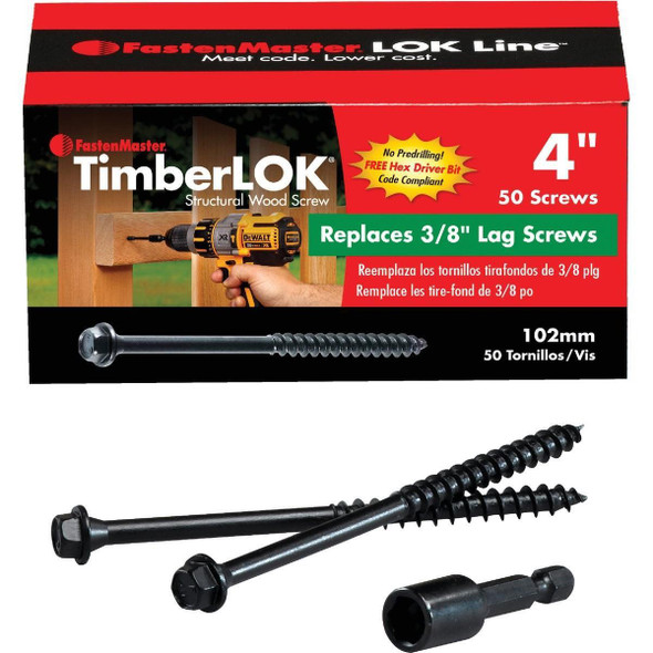 FMTLOK04-50 Fastenmaster Timberlok 4 In. Countersunk Hex Washer Structure Screw (50 Ct.)