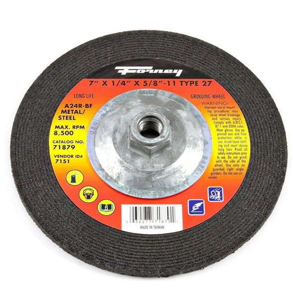 71879 Forney Type 27 7 In. 1/4 In. 5/8 In.-11 Metal/Steel Grinding Cut-Off Wheel
