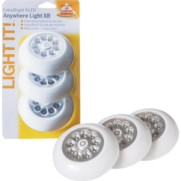 30016-308 Light It 9-Bulb White LED Battery Tap Light (3-Pack)