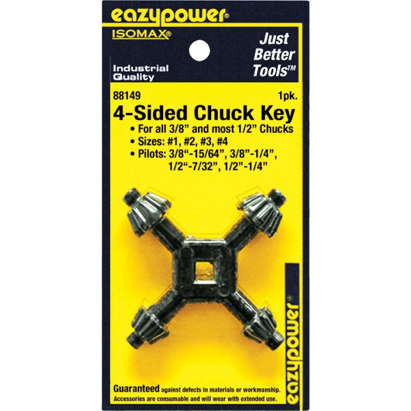 88149 Eazypower 3/8 In. and 1/2 In. 4-Sided Chuck Key with 15/64 In., 1/4 In., 17/64 In. Pilots