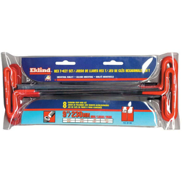 53198 Eklind Standard 9 In. Arm Cushion Grip T-Handle Hex Key Set, 8-Piece