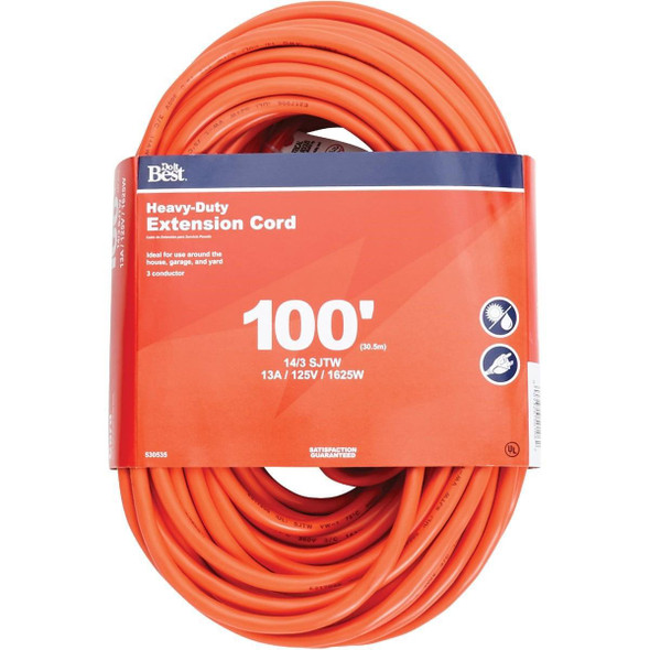 OU-JTW143-100-OR 100 Ft. 14/3 Heavy-Duty Outdoor Extension Cord