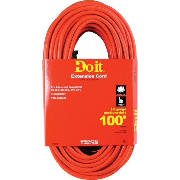 OU-JTW162-100-OR 100 Ft. 16/2 Polarized Outdoor Extension Cord