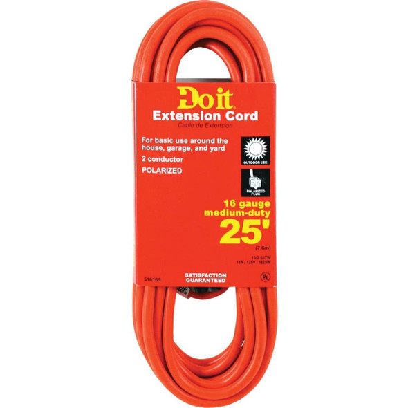 OU-JTW-162-25-OR 25 Ft. 16/2 Polarized Outdoor Extension Cord