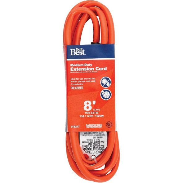 OU-JTW162-8-OR 8 Ft. 16/2 Polarized Outdoor Extension Cord