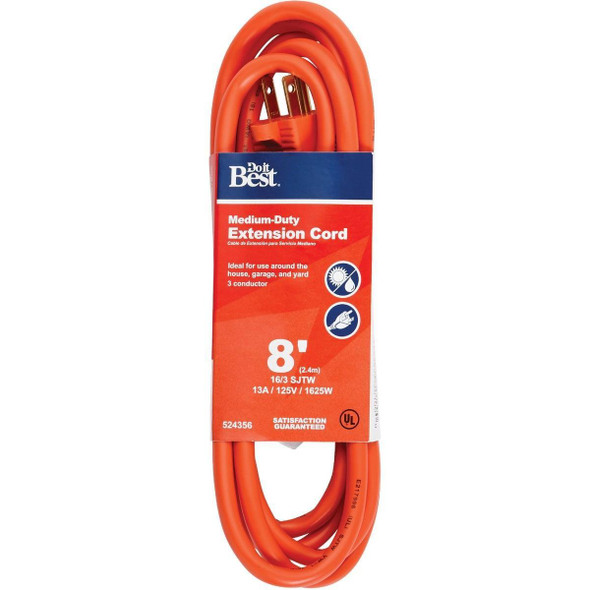 OU-JTW-163-8-OR 8 Ft. 16/3 Outdoor Extension Cord
