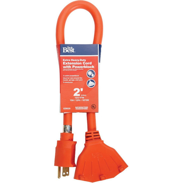 OP-JTW123-2-OR 2 Ft. 12/3 Extension Cord with Powerblock
