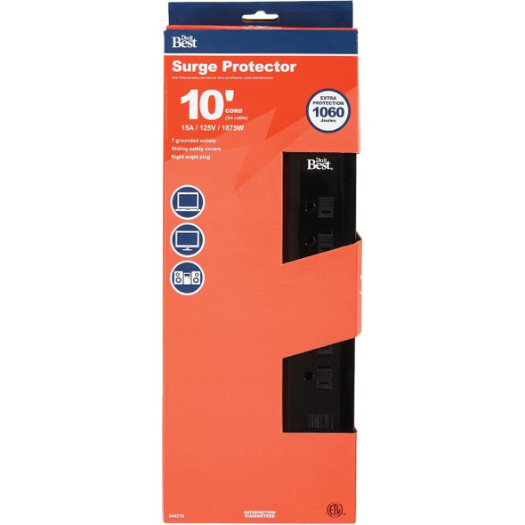 LTS-7PS-A 7-Outlet 1060J Black Surge Protector with 10 Ft. Cord