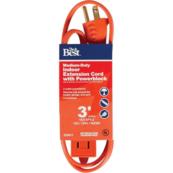 OP-PT2163-3-OR 3 Ft. 16/3 Triple Tap Extension Cord