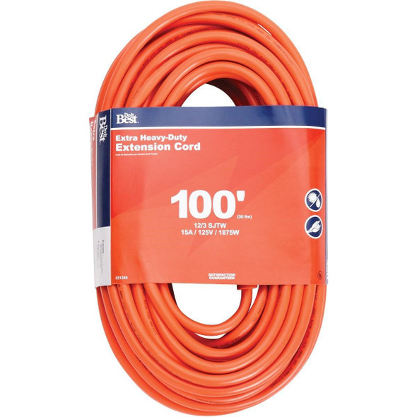 OU-JTW123-100-OR 100 Ft. 12/3 Heavy-Duty Outdoor Extension Cord